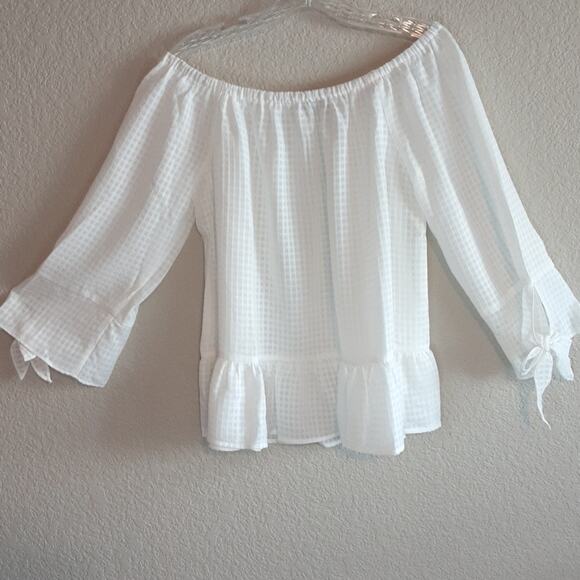 Anthropologie Doe & Rae NEW White Peplum White Off Shoulder Ruffled Top M - Picture 2 of 12